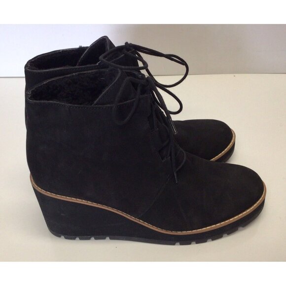 Eileen Fisher Women's Alpine Wedge Bootie Black Sport Suede US 11 Shearling - Picture 1 of 11